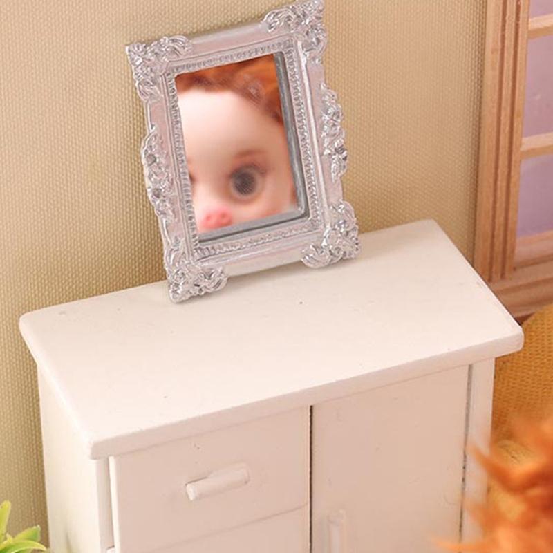 Antique Doll House Mirror Model Figure PVC Miniature Furniture For Children Pretend Play Classical Home Scene Decors