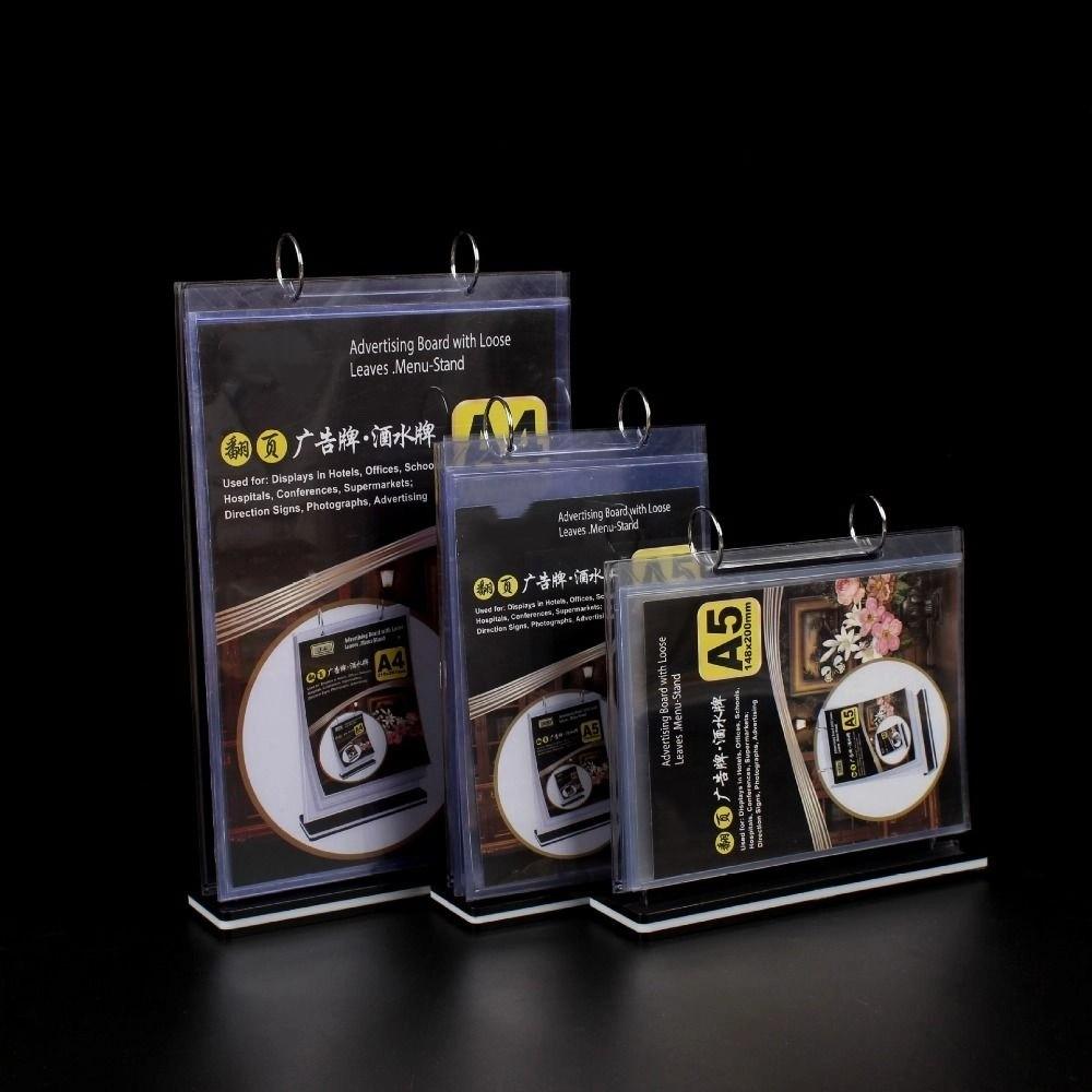 Clear PVC Menu Display Stand Sturdy Base Tabletop Loose-leaf Rack Pageable Folder Retail Stores