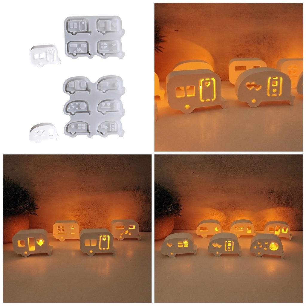 Desk Ornament Mould Flexible Silicone Mold for Easter Hollow Bus Shaped Atmosphere Light Festival Home Decoration Mold