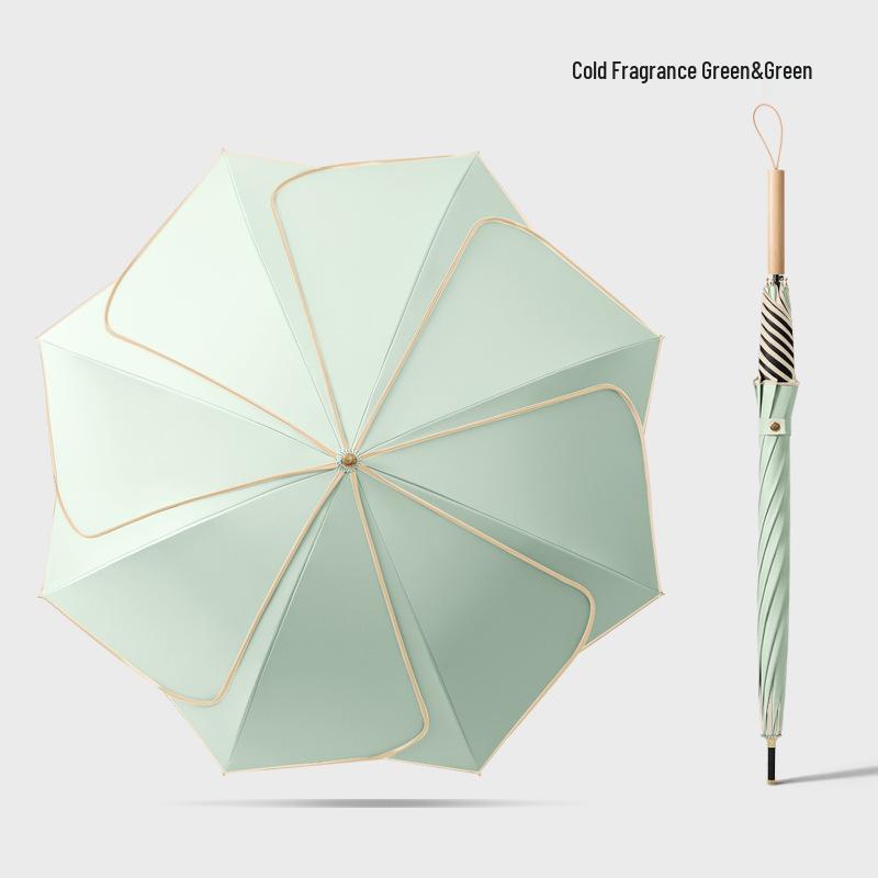 Long Handle Floral Umbrella, Dual-Use for Sun & Rain, UV Protective Black Rubber Shade for Women.