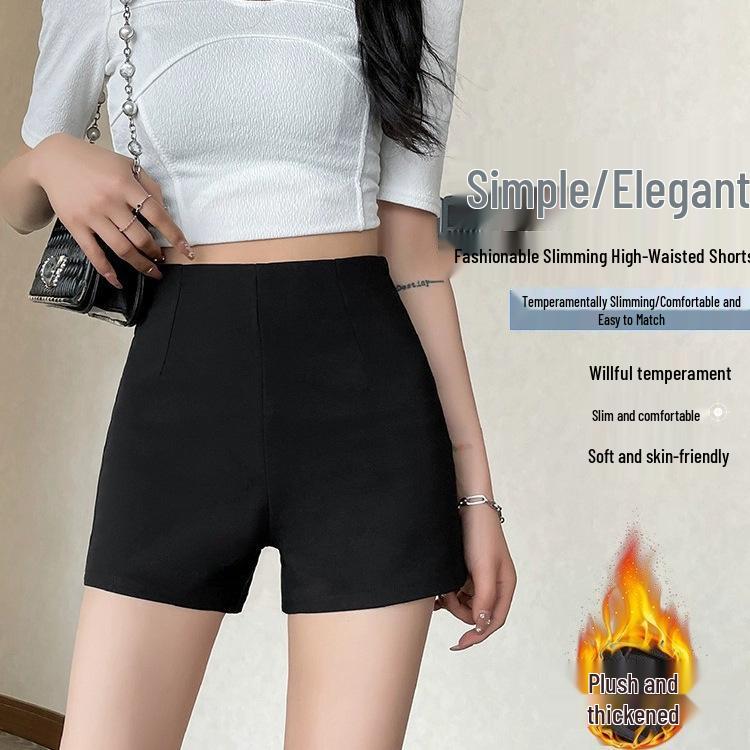 Women's High-Waist Slimming Velvet Bootcut Shorts - Elastic, Thickened, Hip-Hugging, Autumn/Winter Style