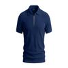 Men Solid Vertical Stripe Half Zip Turn Down Collar Short Sleeve Casual Large Size Polo T Shirt