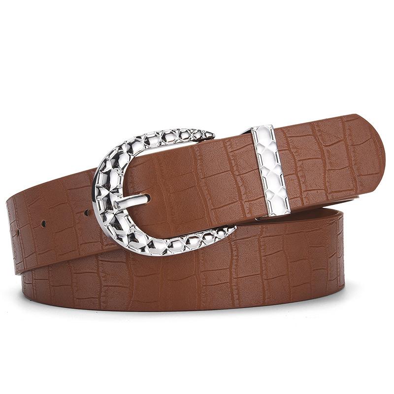 New Fashionable Crocodile-Print Buckle American-Style Belt; Trendy, Retro, Versatile, Niche PU Waist-Cinching Women’s Belt
