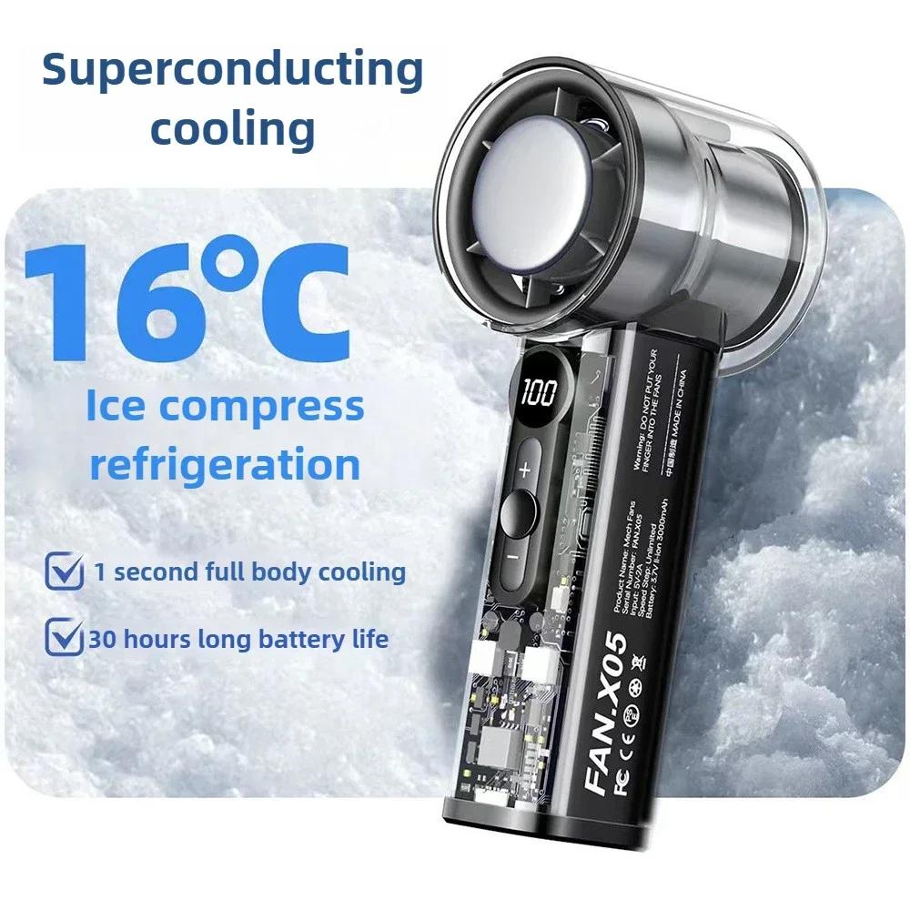 2025 New 3000mAh Battery 100Gears AI Superconducting Cooling Hanging Neck Outdoor Mini Fan Handheld Folding Powerful Turbofan