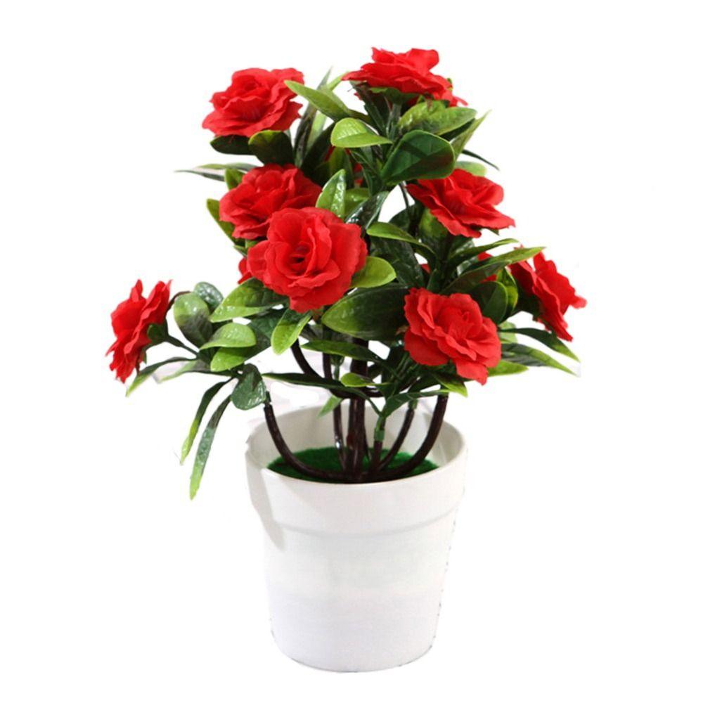 

Faux Artificial Rose Bonsai Multicolor Lifelike Pot Plants Gift Simulation Flowers Potted Red-Type 2