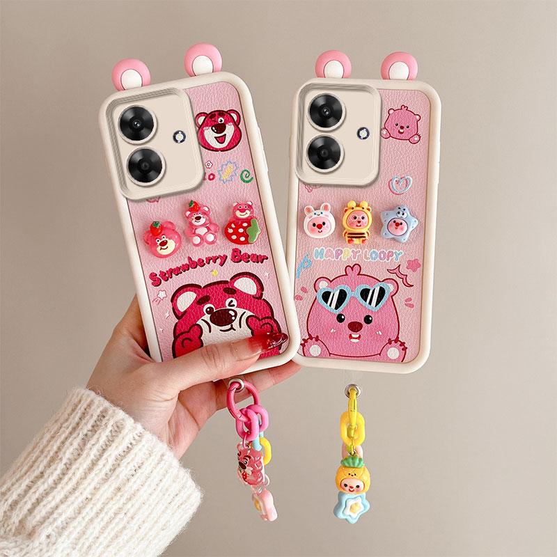 KEYSION Niedliche Ohr 3D Cartoon Hülle für Realme Note 60 mit Armband Silikon Stoßfeste Handyhülle für OPPO Realme Note 60X