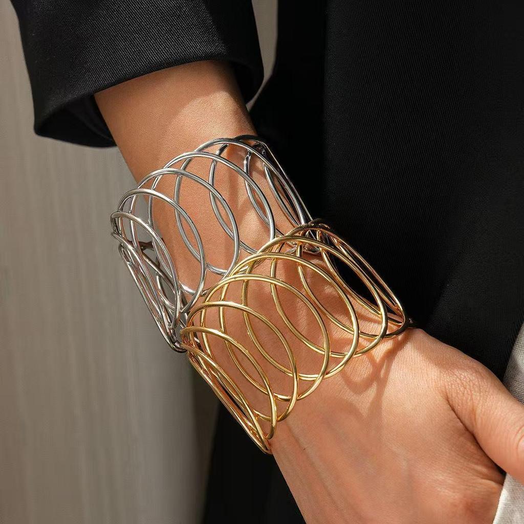 Gold-Plated Geometric Minimalist Adjustable Fashion Bangle - Non-Fading Open-Style