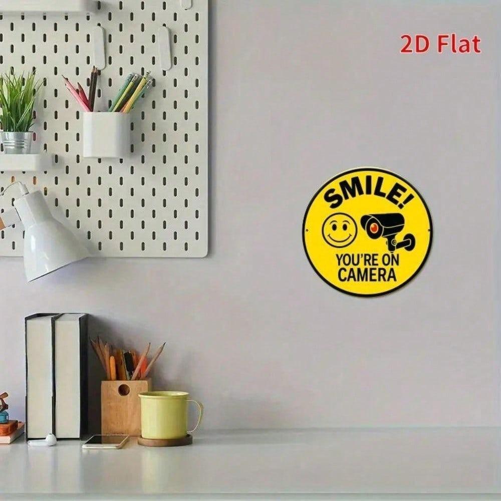 1pc Smiling Face Metal Sign, 2D Flat Printed Wall Decor, 7.87x7.87in Easy Hang Plaque for Bedroom Kitchen Dining