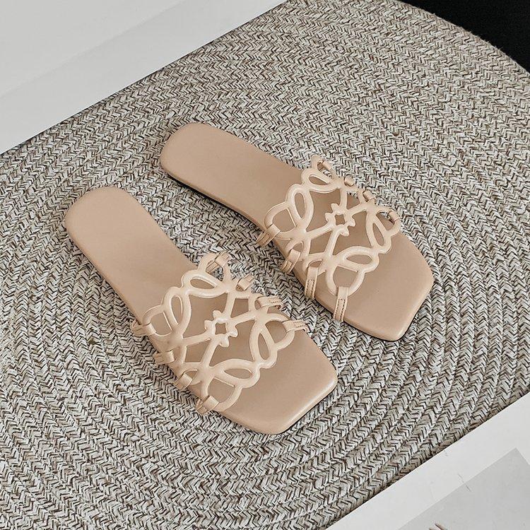 

Hollow one-word slippers women s 2025 summer new flat-bottomed outer wear casual versatile vacation style comfortable beach shoes 42 абрикосовый