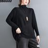 Dimanaf Autumn Winter Sweater Pullovers Tops Turtleneck Women Clothing Oversize Loose Casual Striped Basic Lady Cotton Knitted