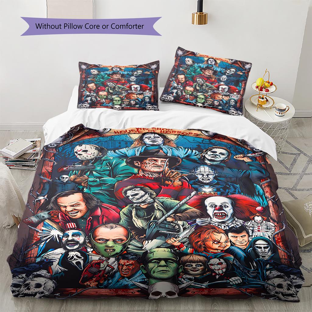 Horror Movie Pattern Bedding Quilt Set Quilt Cover Pillowcase Home Decoration Gift (1 * duvet cover + 2 * pillowcase, without core)