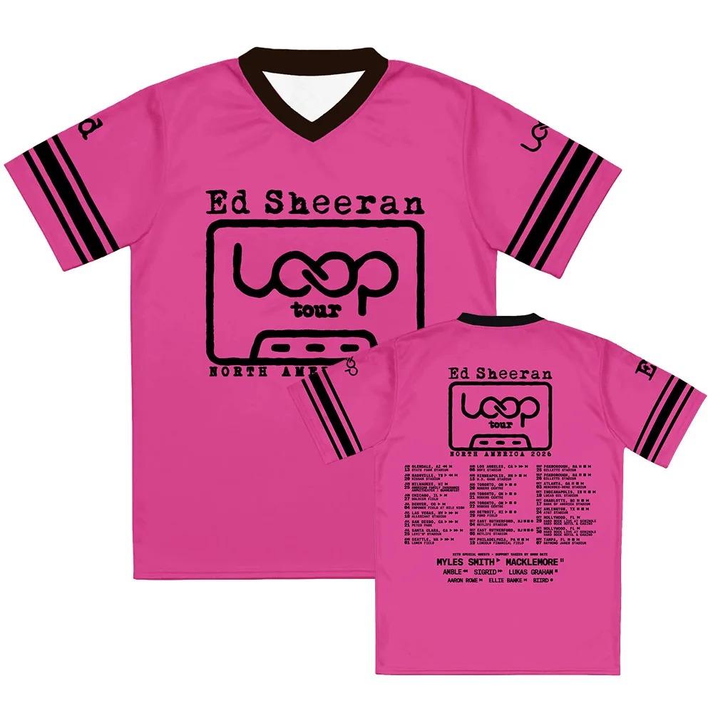 Ed Sheeran Loop Tour North America 2026 Jersey V-neck Short Sleeve Loose Male T-shirt Singer Design Graphic 3D Print Tees Merch Anime T-shirt