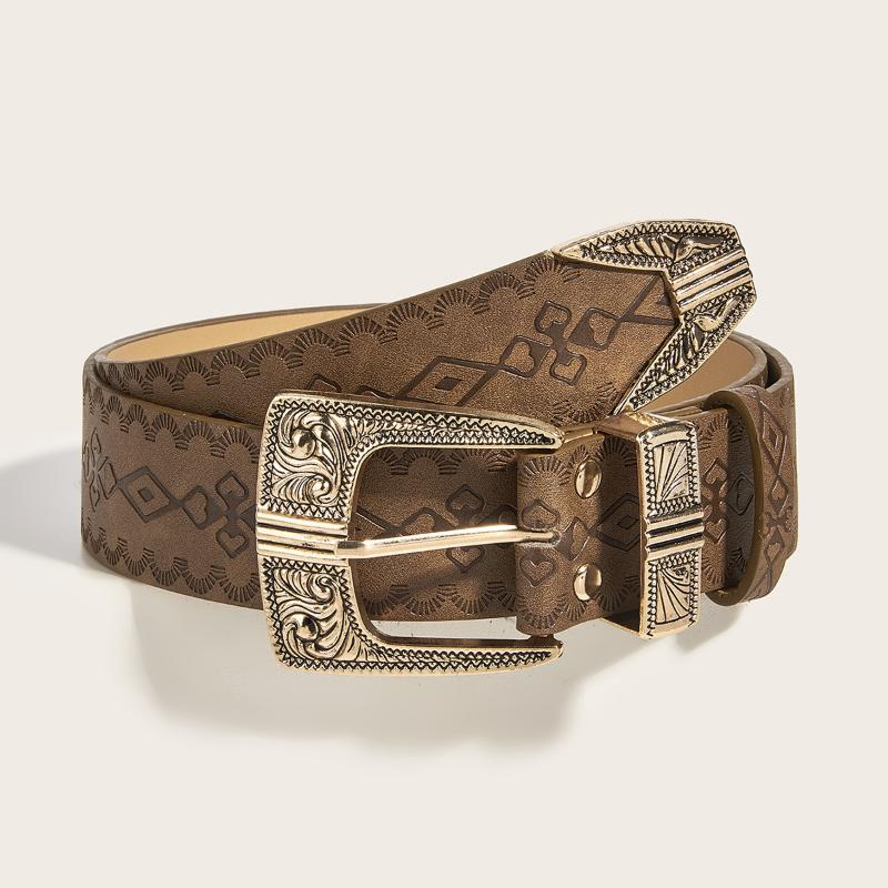 NEW Vintage White Stone Buckle Belt Engraved Flower Belt Embossed Leather Belt Boho Western Belt Jeans Belt