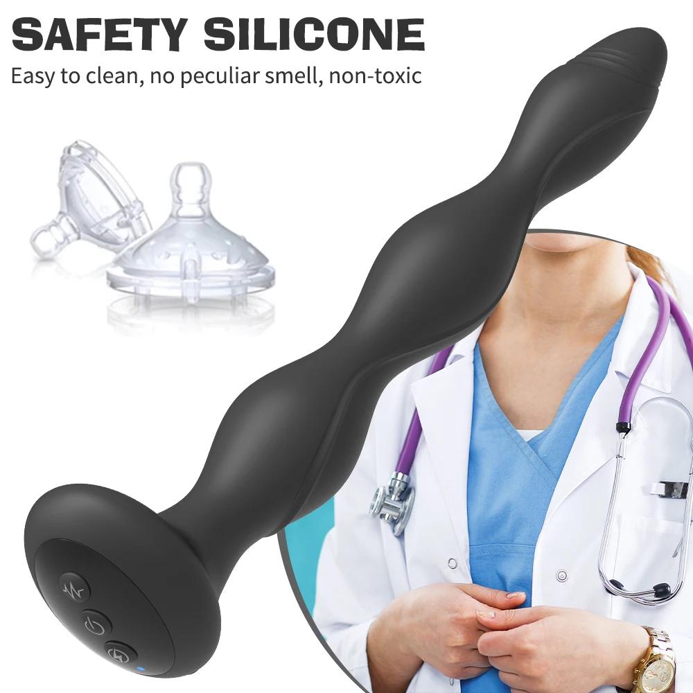 Electric Shock Anal Plug Prostate Massager Intelligent Heating Butt Plug Female Masturbator Anal Bead Erotic Sex Toys for Couple