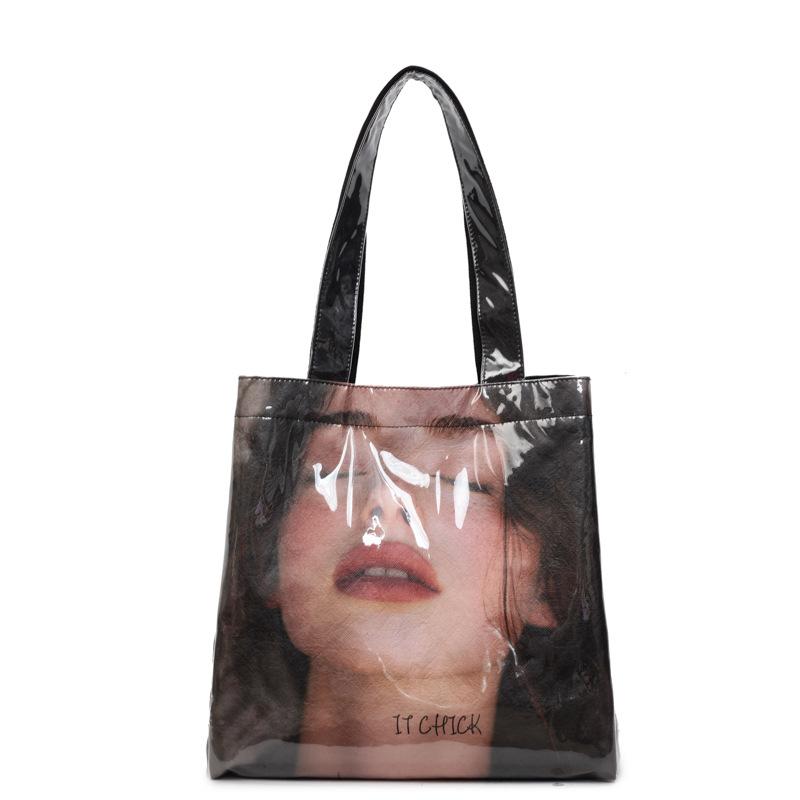 

Трендовая модная женская сумка-тоут большой вместимости, ретро женская сумка через плечо для шопинга, прозрачная портативная сумка-тоут из ПВХ
