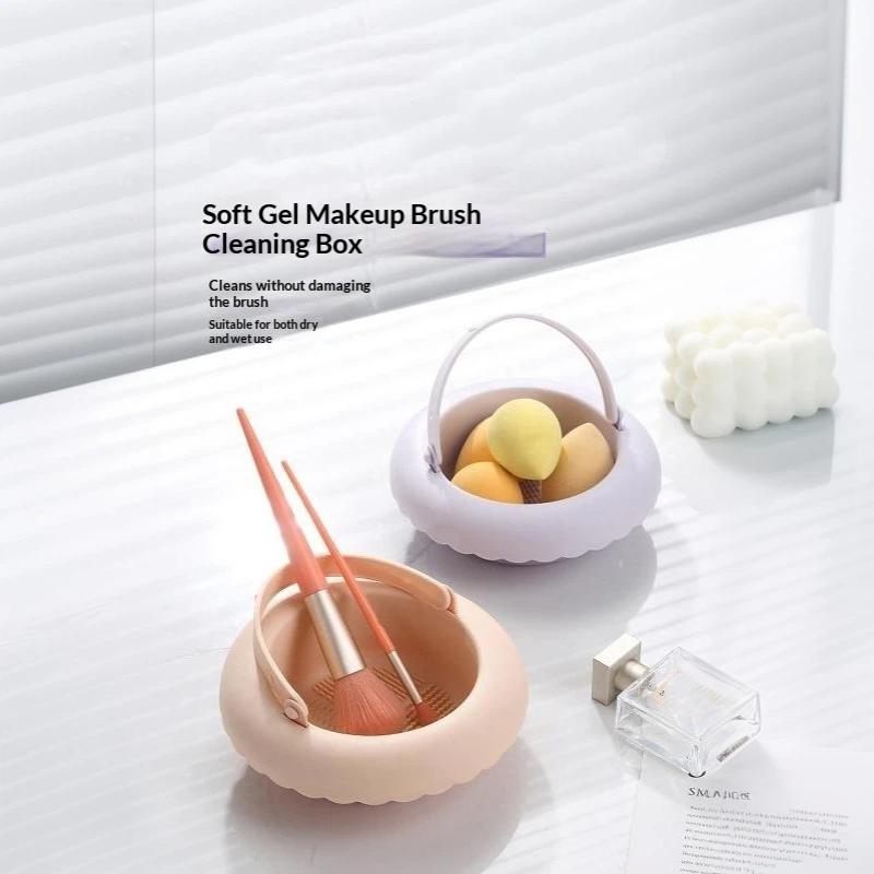 Silicone Makeup Brush Cleaning Box Multifunctional Scrubbing Mat Beauty Sponge Drying Holder for Beginner Use