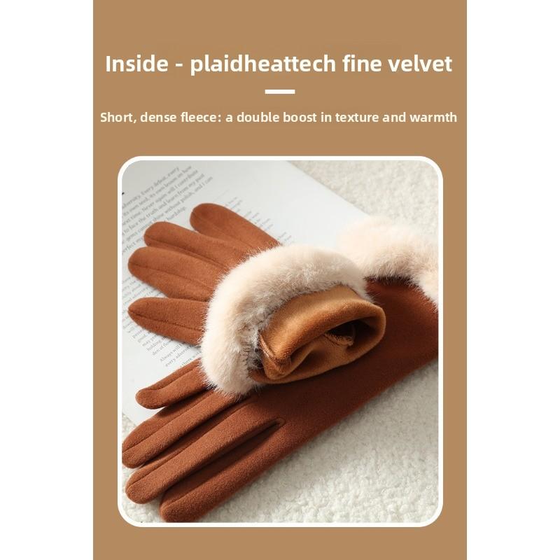 Meier Damen Herbst- und Winter-Plüsch-Dicke Thermohandschuhe, Selbstheizende Reit-Deutsche Plüschmund-Touchscreen-Handschuhe