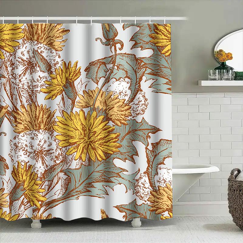 Golden Sunflower Shower Curtain Rustic Boho Decor With Vintage Floral Print 3D Waterproof Fabric For Bathroom Modern Home Stylin