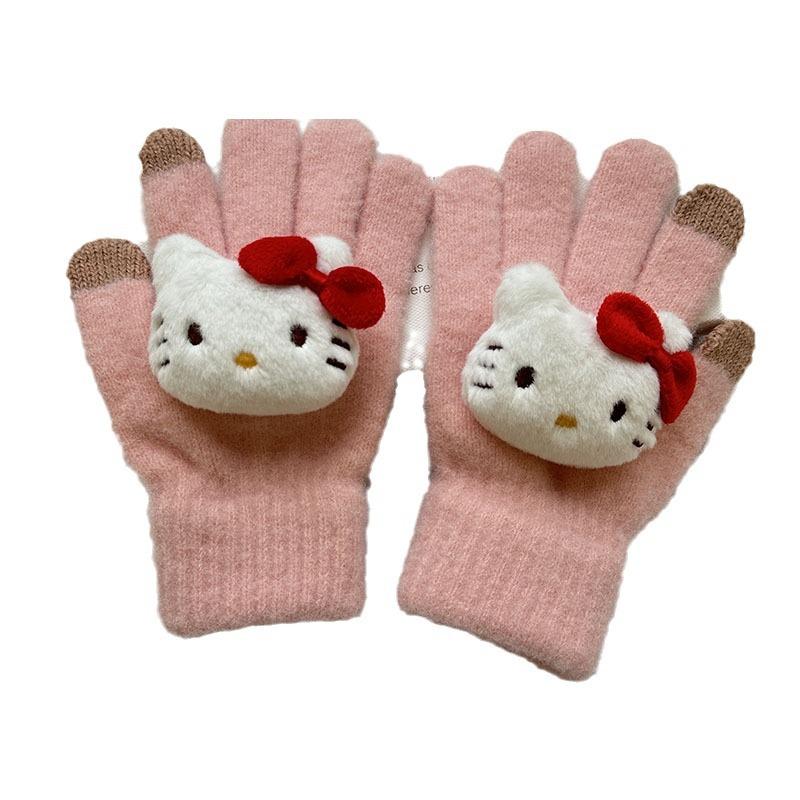 Herbst- und Winter-Kinderhandschuhe Sanrio Cartoon Gestrickte Babyhandschuhe Fünffinger Verdickt Warm und Kältefest Babyhandschuhe