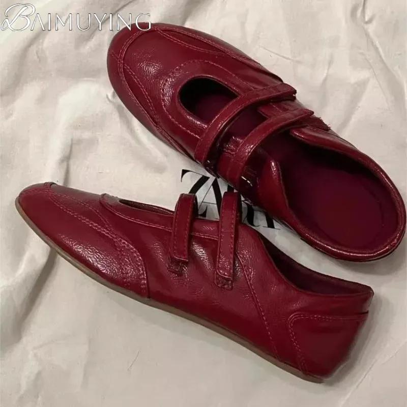 Ballet Flats Shoes Women Sneakers Casual Brand 2025 Trend Spring New Burgundy Retro Leather Mary Jane Design Sport Zapatos Mujer