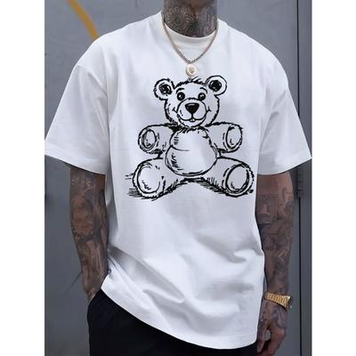 Europäische Größen Ein stilvolles kurzärmeliges T-Shirt für Herren mit einem Aufdruck eines „süßen kleinen Bären“. Dieses lässige Rundhals-Oberteil