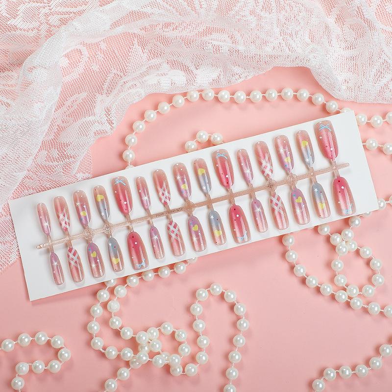 30-Piece Set of Medium-Length Oval Cat-Eye Press-On Nails, High-End Ice Translucent Gradient Manicure