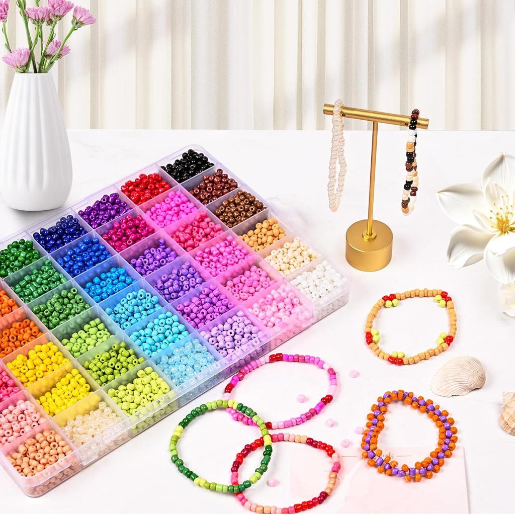 42 Colors 4mm Glass Seed Beads for Bracelets Making, 8400pcs Friendship Bracelet Making Kit, Small Glass Beads for Jewelry Making