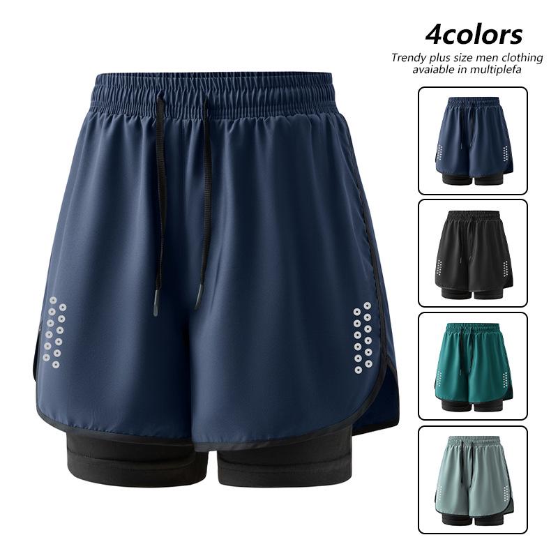 Unisex Quick-Dry Fake Two-Piece Summer Sports Shorts, Anti-Exposure, Running Three-Quarter Style