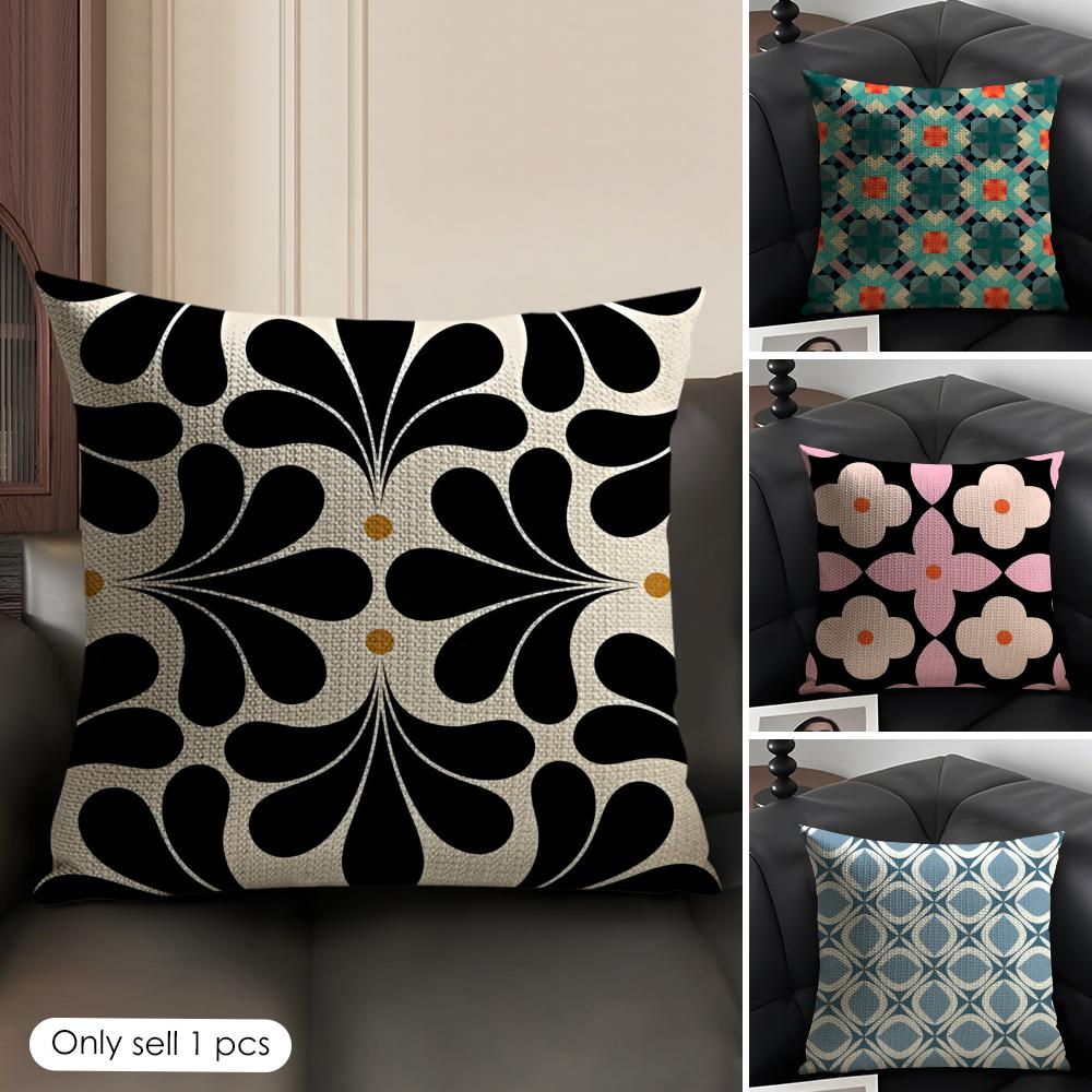 Symmetrical Pattern Cushion Cover Natural Linen Organic Fabric DoubleSided Printing Sofa Home Decor Gift Pillow Case