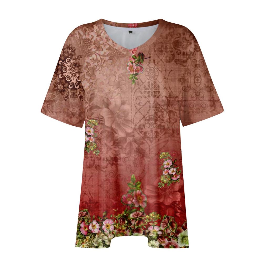 Womens Plus Size Tops Shorts Sleeve Shirts V Neck Casual Clothing Clothes Printed Tops