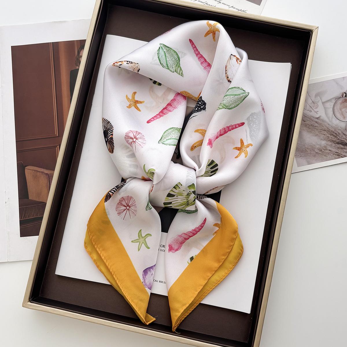 

New Satin Print Scarf Women Scarves Bandana Hijab Neckerchief Shawl Kerchief Summer Hair Band Foulard Lady Luxury 70x70CM