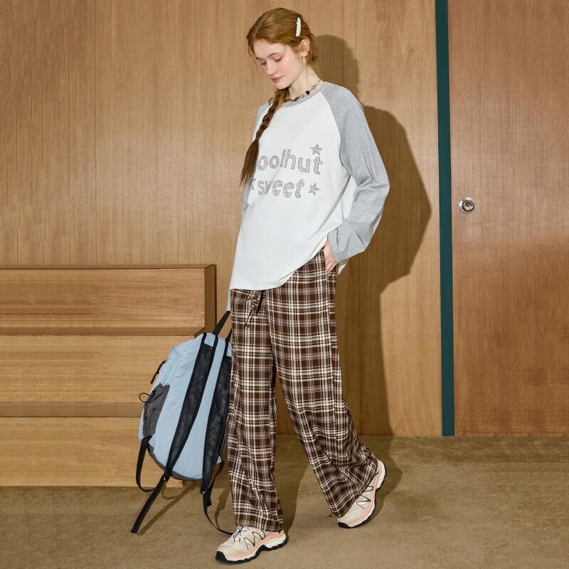 COOLHUT Women's Retro Plaid High-Waist Wide-Leg Pants