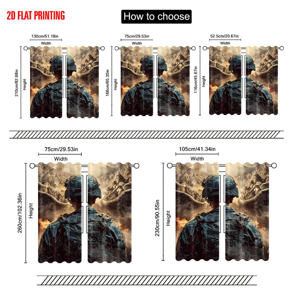 2pcs, Plane Printing Minimalist Curtains Soldier Theme Versatile 100% Polyester (without Rod) Holiday Ldeal for Living Room,