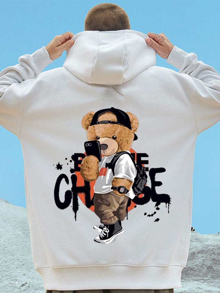 

Funny Selfie Bear Print Fleece Graphic Hoodies For Men Hip Hop Streetwear Loose Oversized Hooded Sweatshirt Casual Y2K Clothes 3XL