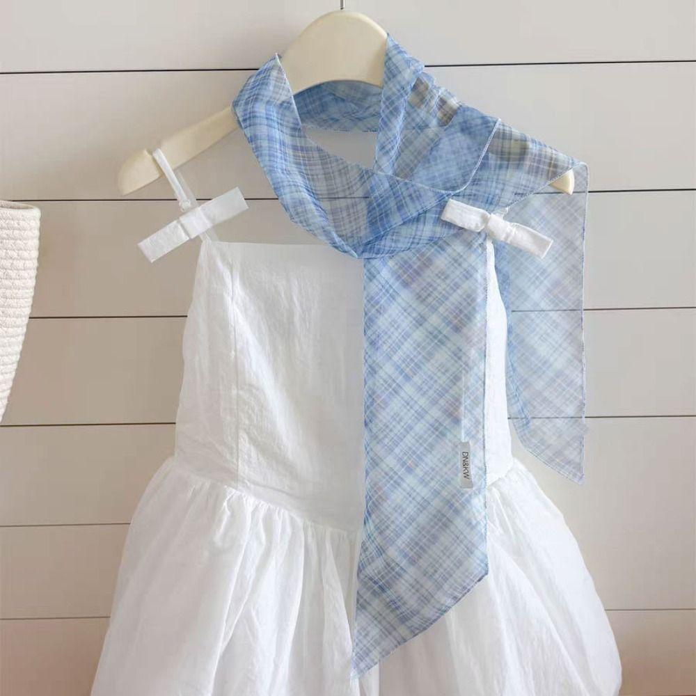 Printed Plaid Pattern Long Silk Scarf Cravat Long Ribbon Scarves Flower Scarf  Scarf Accessories