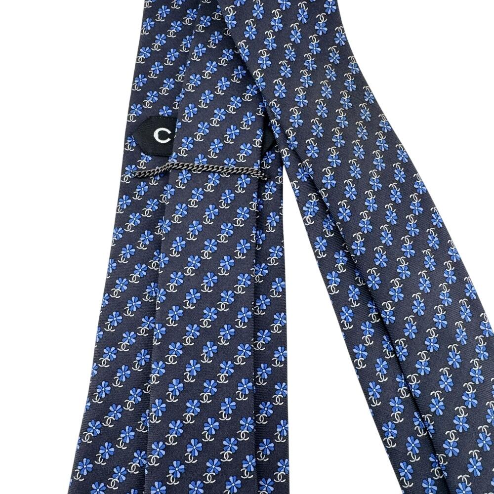 Chanel COCO Mark Business Commuting Flour Silk Tie Navy Silk Used