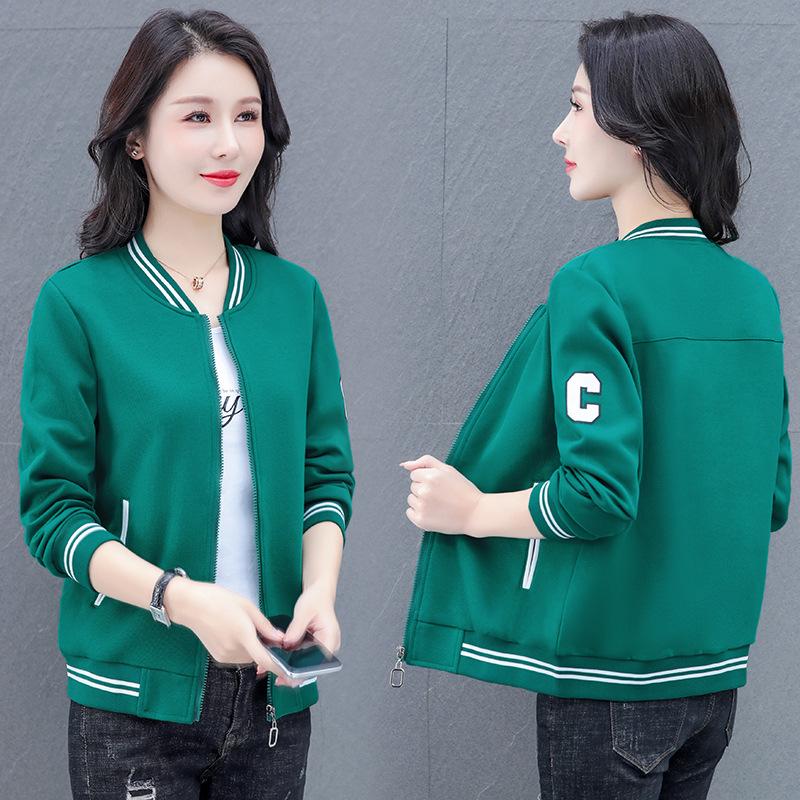 

Женский кардиган с воротником-стойкой на молнии, женская короткая куртка, весна-осень, новый свободный корейский топ, бейсбольный S зелёный