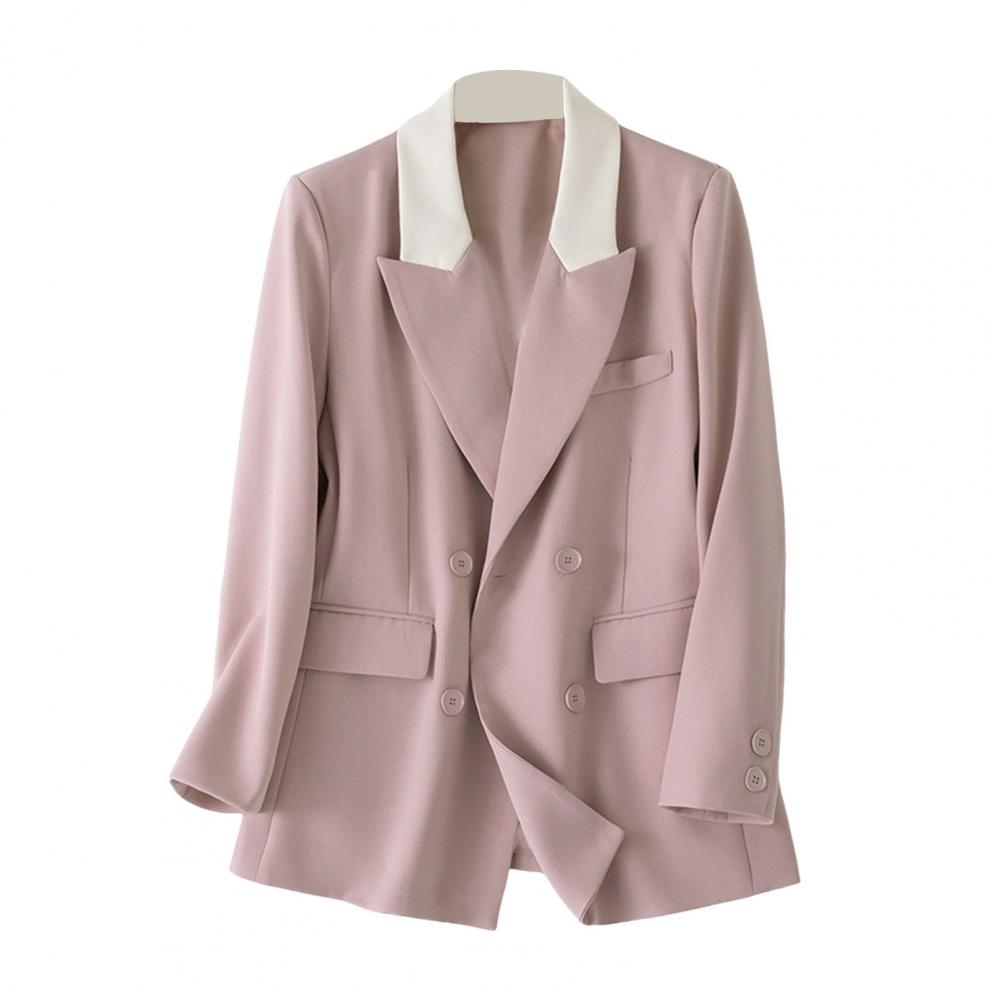 

Women Casual Suit Coat Notched Lapel Long Sleeve Patchwork Color Suit Jacket Double Breasted Flap Pockets Loose Fit Workplace L Practical Use M розовый