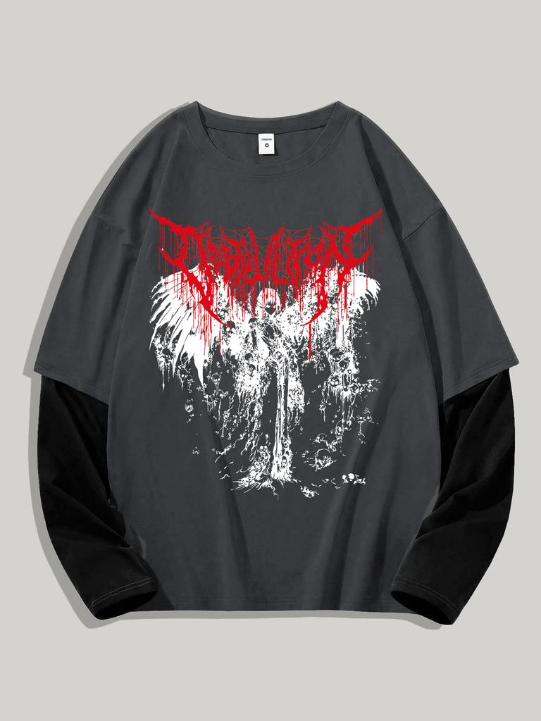 Męska koszulka Y2k Goth z grafiką, oversize, z długim rękawem, z okrągłym dekoltem, streetwear, wiosenna