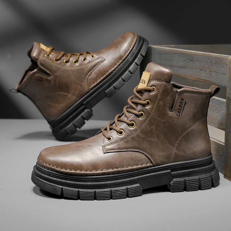Autumn Shoes High-top Martin Boots British Retro Shoes Platform Non-slip Outdoor Casual Short Boots Leather Shoes