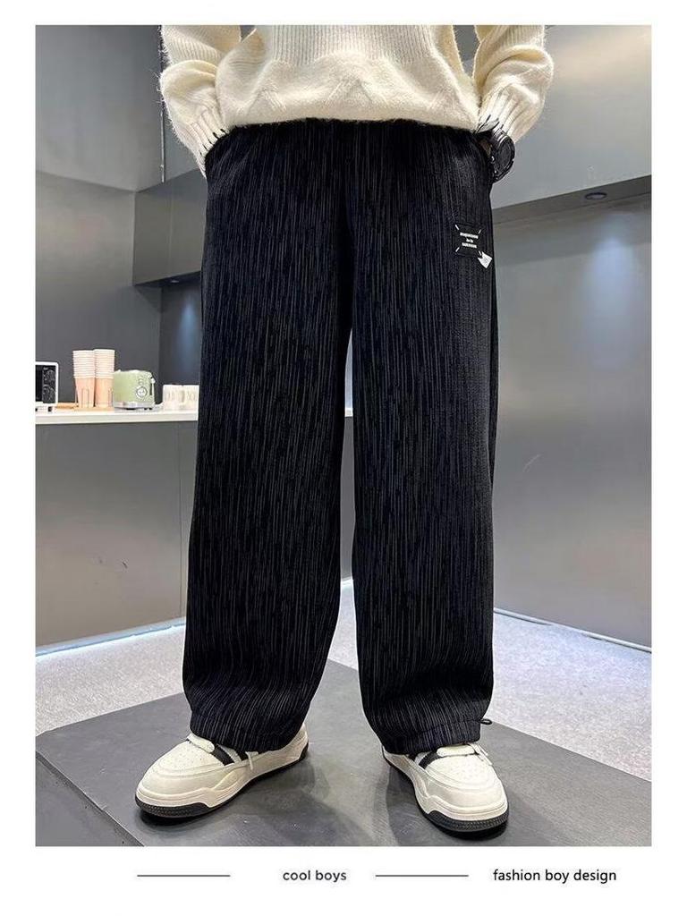 Boys' Spring/Autumn 2025 Velvet Sports Pants: Trendy, Loose Street-Style for Kids