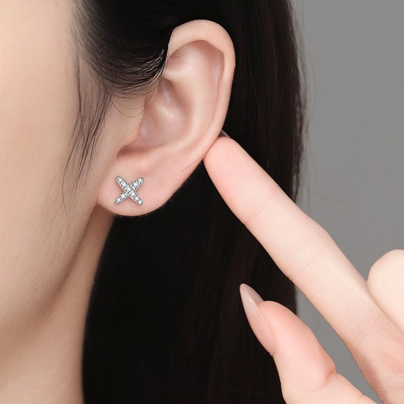 Sterling X-Shaped Cross Earrings With Lab-Created Moissanite Stones Women Minimalist Fashion Jewelry