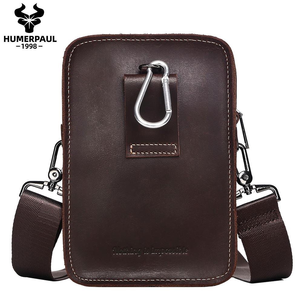 Humerpaul New Men Bags First Layer Cowhide Shoulder Bag Retro Messenger Bag Multi-function Tool Storage Bag Sports Waist Bag