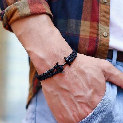 Bracelet Ancre Style Marin Pour Hommes Corde Tressée Nautique Double Couche Bracelet Enroulé Plage Surfeur Bijoux Bracelet Survie Extérieure Hombre