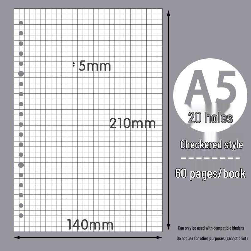 B5/A5 Loose-Leaf Refill Paper, 26/20 Holes, Grid/Horizontal Lines, Notebook Pages