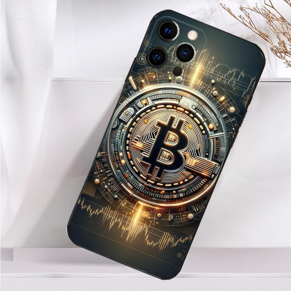 Bitcoin Digital Currency Phone Case For iPhone 16,15,14,13,12,11 Plus,Pro Max,XS,X,XR,SE,Mini,8,7 Soft Silicone Black Cover