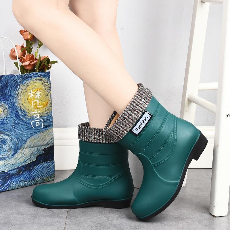 Female Fashion Casual Mid Tube Waterproof And Anti Slip Rain Shoes Rubber Shoes