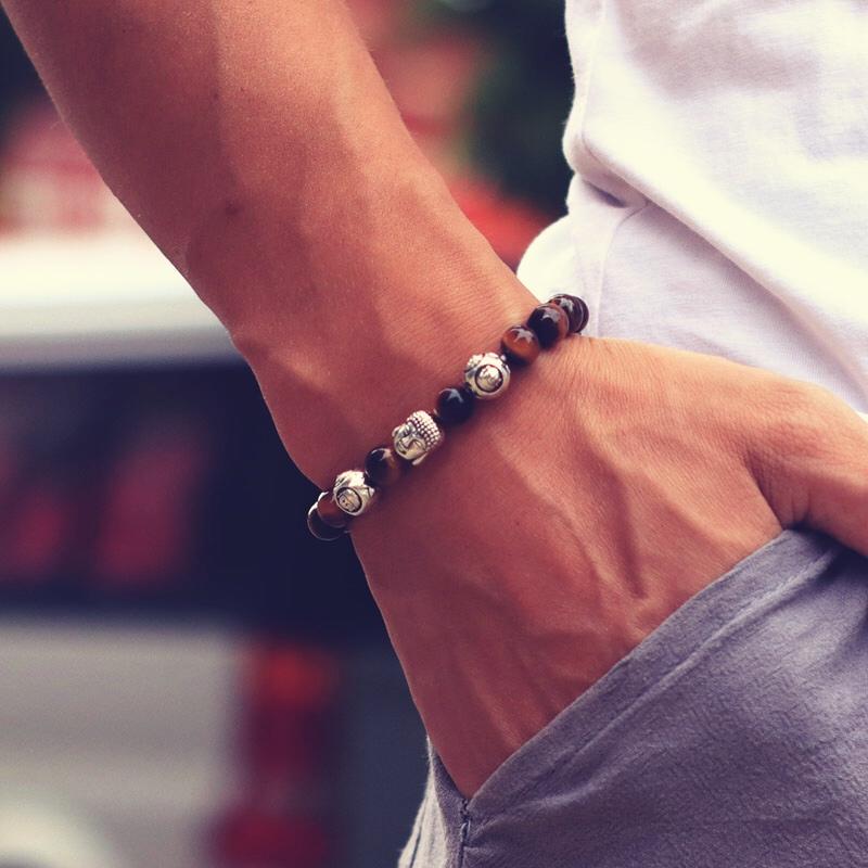 Minimalist Men Bracelet Natural 8mm Stone Vintage Buddha Braclet Homme Meditation Yoga Jewelry Lava Tiger Eyes Beaded Braslet