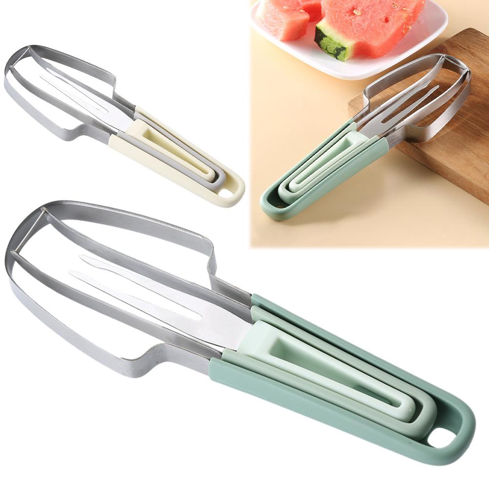 

3-in-1 Watermelon Fork Slicer Cutter Melon Cutter Knife Stainless Steel Watermelon Fruit Fork Multifunctional Kitchen Gadgets зелёный