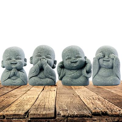 Set of Four Cute Mini Monk Statues for Home Office Car and Fish Tank Decor with Exquisite Vintage Style